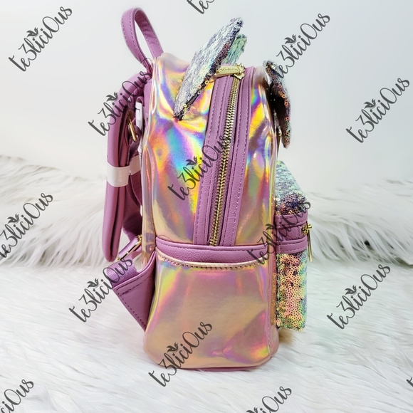 DISNEY PARKS LOUNGEFLY EARIDESCENT PINK BACKPACK - Picture 4 of 11
